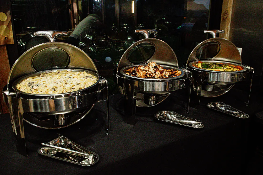 Arabisca buffet catering setup with chafing dishes